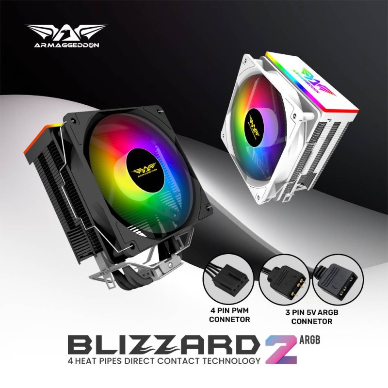 Armaggeddon Gaming Cooling CPU Silent RGB Fan 4-Pipe BLIZZARD 2 White