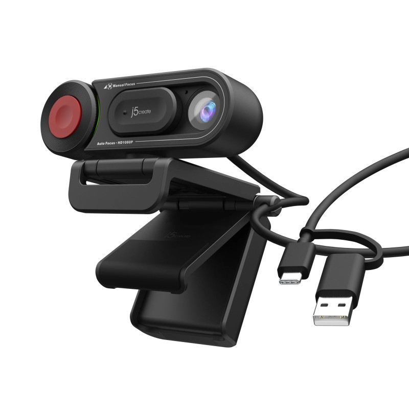 j5create Webcam FullHD with Microphone & Auto/Manual Focus Switch USB-C JVU250