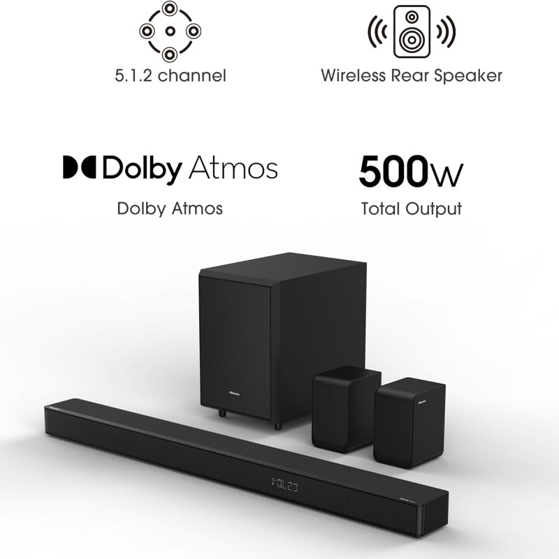 Hisense Soundbar AX5125H 5.1 2 500W Dolby Atmos + Wireless Rear Speakers