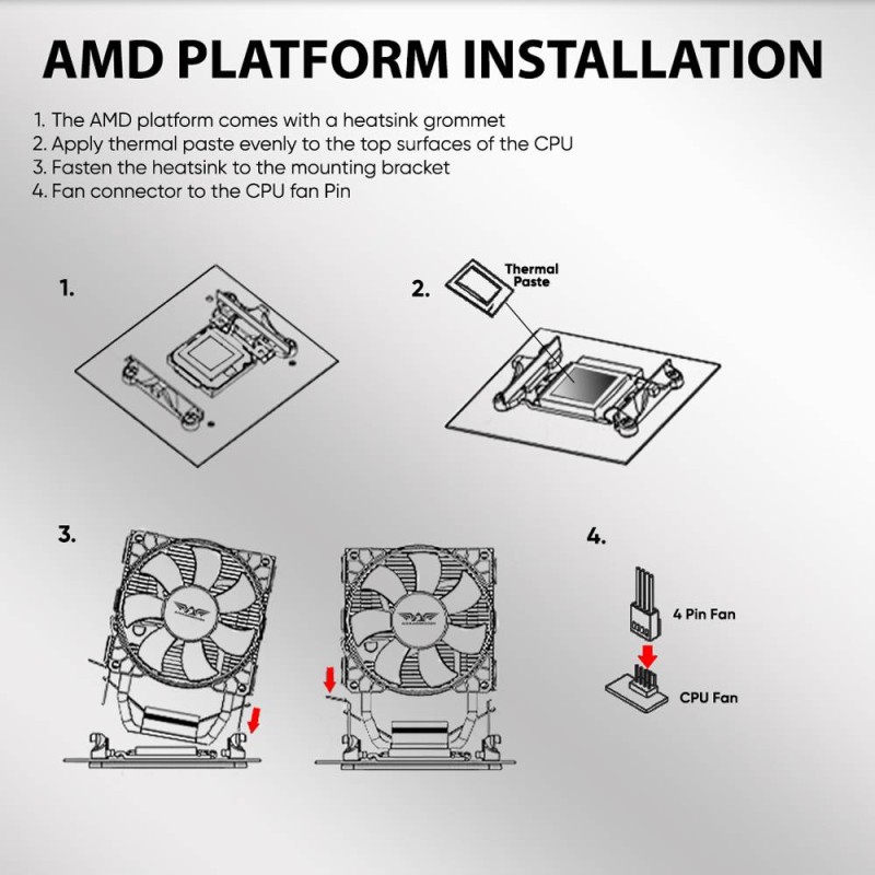 Armaggeddon Gaming Cooling CPU Silent RGB Fan 4-Pipe BLIZZARD 2 White