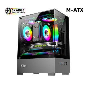 Armaggeddon Gaming Case M-ATX AQUARON Duplex ONE Black + 3xARGB (Bottom USB)
