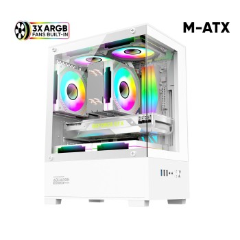 Armaggeddon Gaming Case M-ATX AQUARON Duplex ONE White + 3xARGB (Bottom USB)
