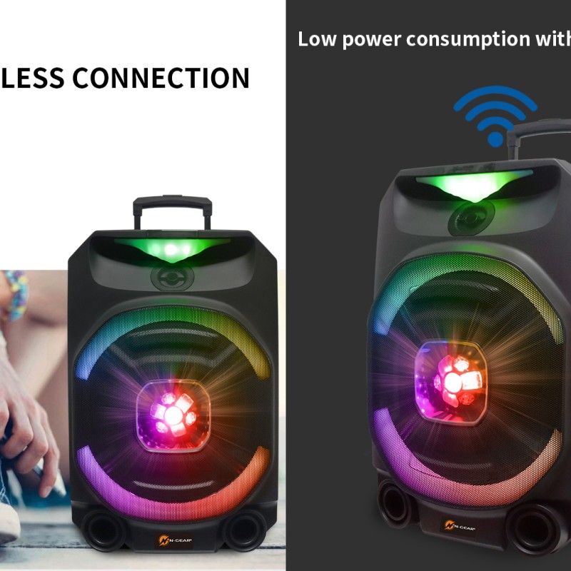 N-Gear FLASH1550 15'' Portable Karaoke Disco Speaker with Wireless Mic BT USB & LED Effects