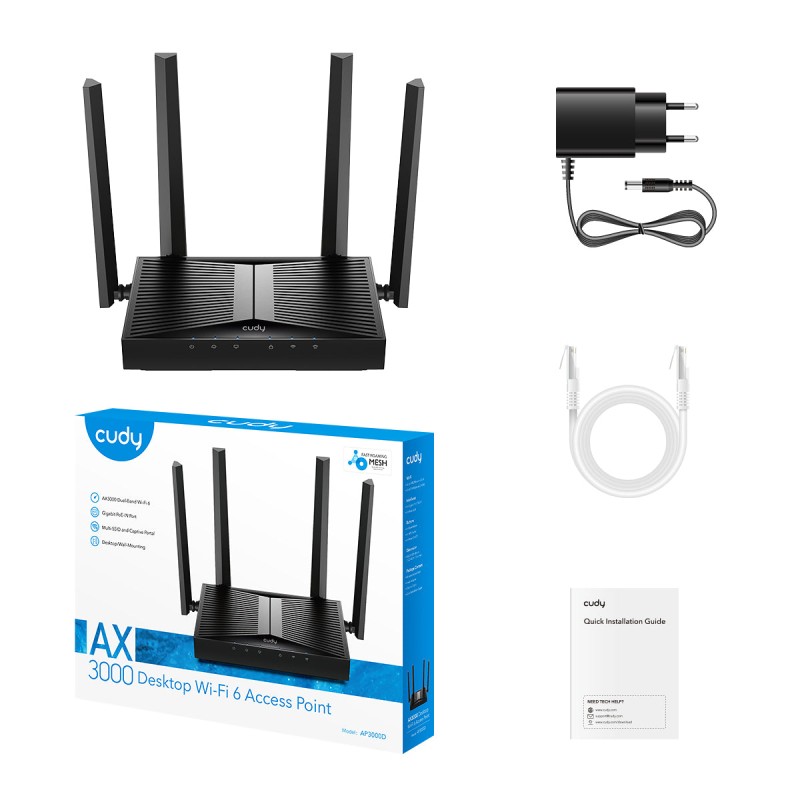 Cudy Access Point Desktop AX3000 Dual Band Gigabit Wi-Fi 6 AP3000D
