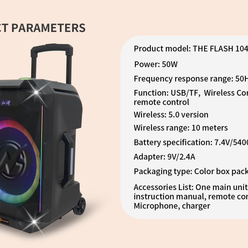 N-Gear FLASH1040 10'' Portable Karaoke Speaker with 1x Wireless Mic LED Lights USB & BT