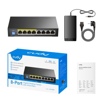 Cudy Switch PoE Gigabit 4PoE + 4GbE Uplink 60W GS1008P