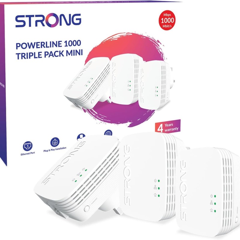 Strong Powerline Kit AV1000 Mini 1000Mbps UK 1000TRIMINIUK (Triple Pack)