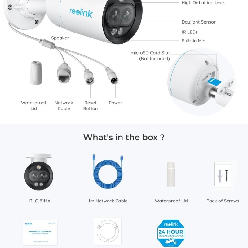 Reolink RLC-81MA (P330M) 8MP POE IP Bullet Spotlight Camera Dual Wide Angle & Telephoto Lens