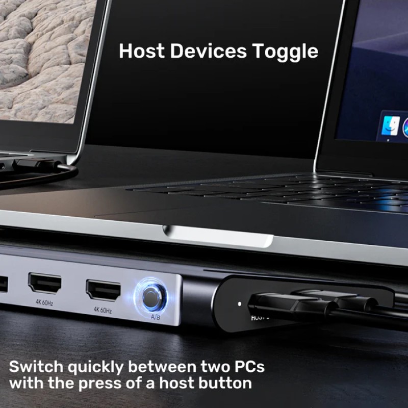 Unitek D1106A USB-C Docking Station & 2-Port KVM 10Gbps Triple Display (Connect 2 PCs to 3 Monitors)