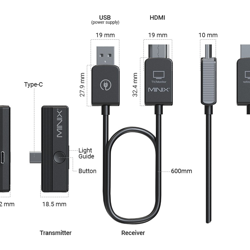 MINIX C1 Plus Wireless Display Adapter USB-C to HDMI 1080p with Phone Charging