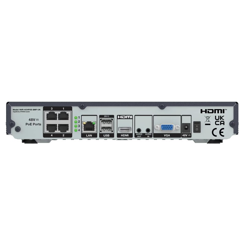 Strong Security NVR 4 Channel 4K H.265+ PoE ONVIF Supported NVR-4CHPOE-8MP-UK