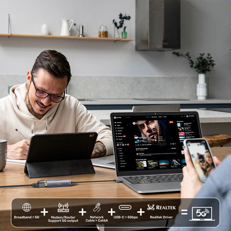 Unitek Converter USB-C to LAN 5GbE Ethernet U1343A