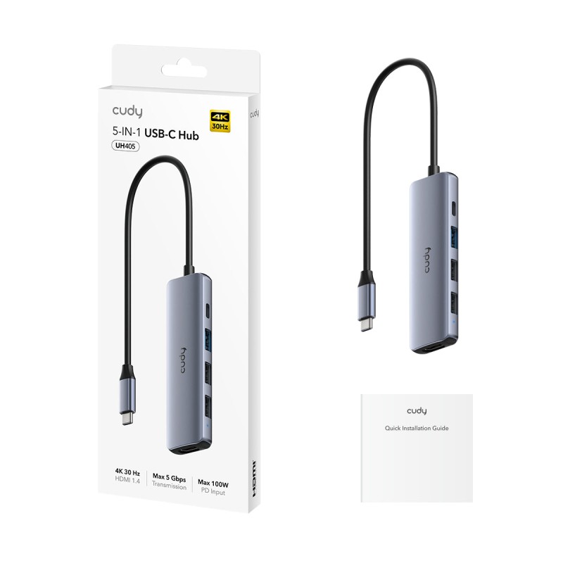 Cudy Hub USB-C 1xHDMI 4K30Hz/PD100W/3xUSB-A UH405