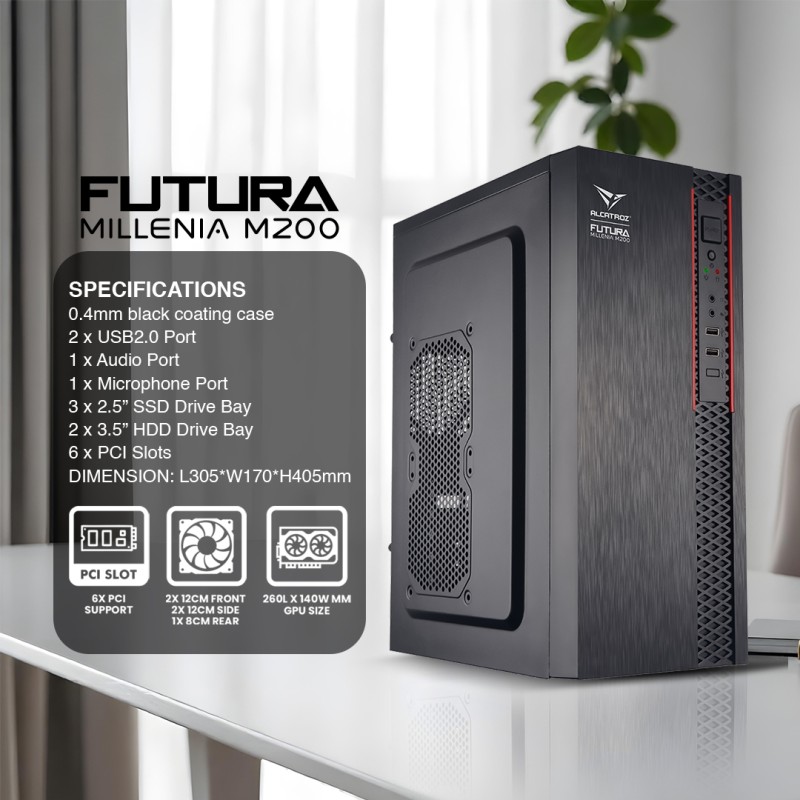 Alcatroz PC Case M-ATX FUTURA MILLENIA M200 with 235W PSU