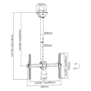 Brateck TV Ceiling Mount 60x40 50kg 56-91cm PLB-CE946-01S