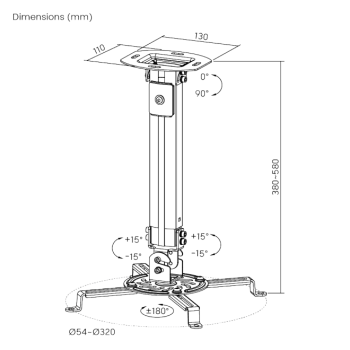 Brateck PRB-18S Ceiling Projector Mount 38-58cm 13.5kg Black