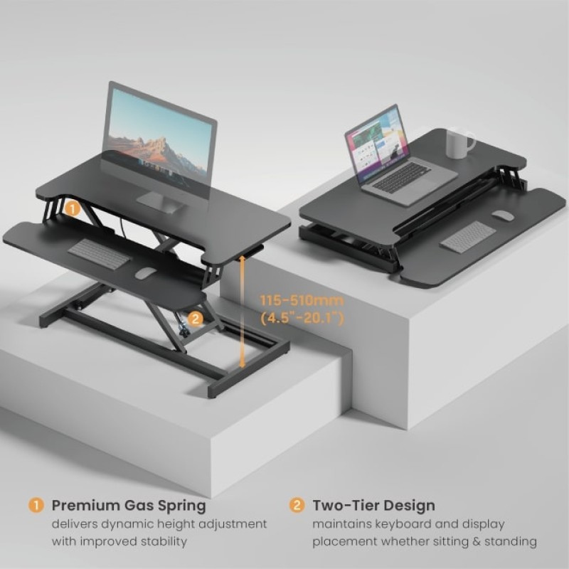 Brateck DWS37-01 Sit Stand Gas Spring Desk Workstation Max Height 51cm
