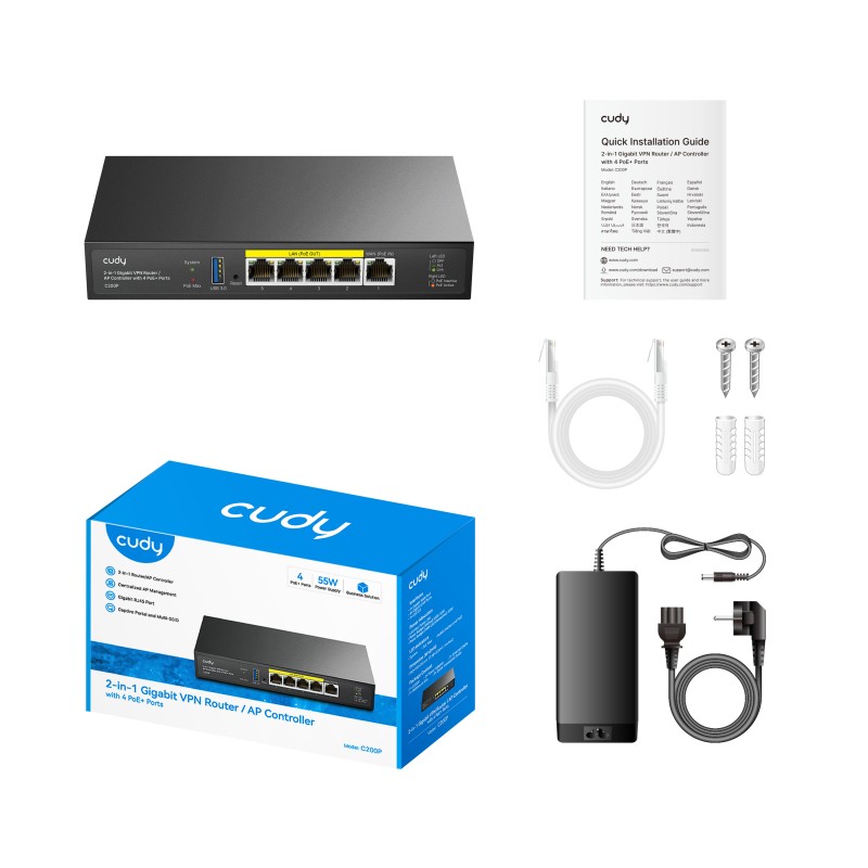 Cudy Router/AP Controller Gigabit VPN with 4 Poe+ Ports C200P