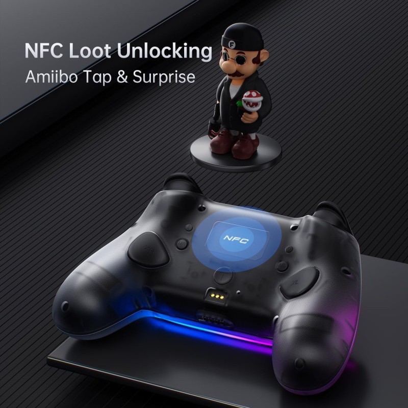 Machenike PC Gamepad Wireless S3 Hall Effect Joystick, RGB Black Lghting, Auto Sleep/Wake, 5-Level Vibration, PC Gamepad for PC/NS/iOS/Android TV with Charging Dock