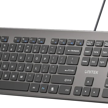 Unitek Keyboard Wired 104K USB-A English SlimTap T052 Space Grey