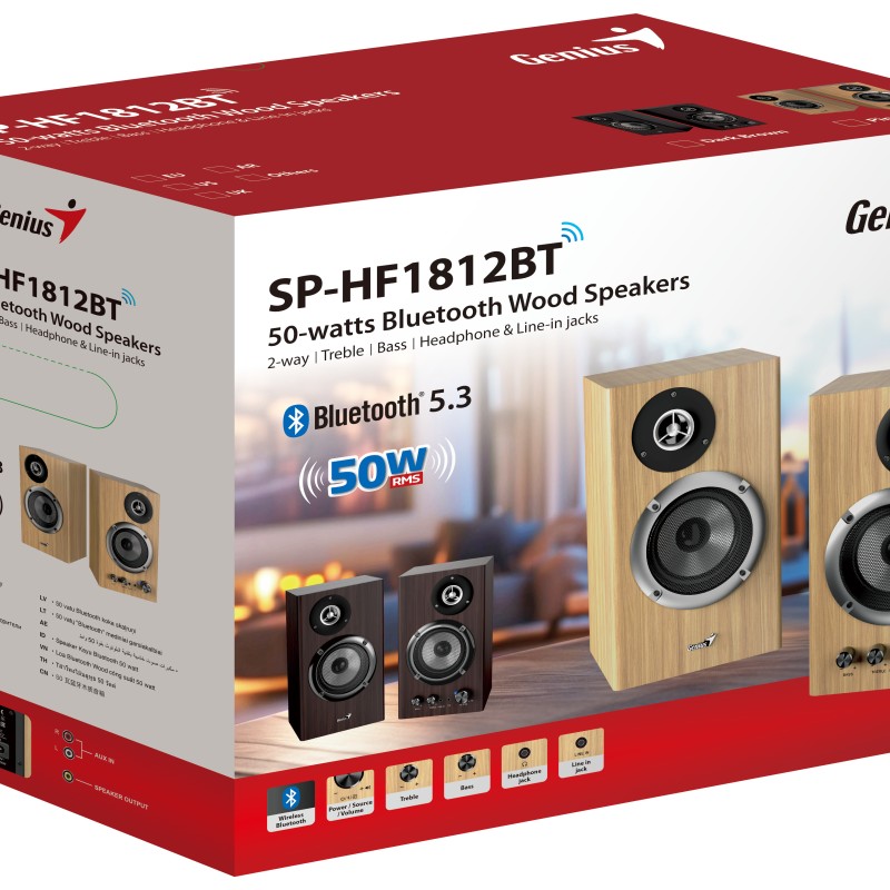 Genius PC Speakers 2.0 50W Aux & BT SP-HF1812BT Brown Wood