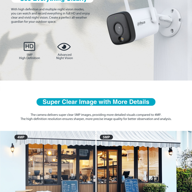 Dahua IP 5.0MP Wifi Bullet 2.8mm Dual Illumination HFW1539DTK1-SAW-IL Dahua IP 5.0MP Wifi Bullet 2.8mm Dual Illumination HFW1539DTK1-SAW-IL