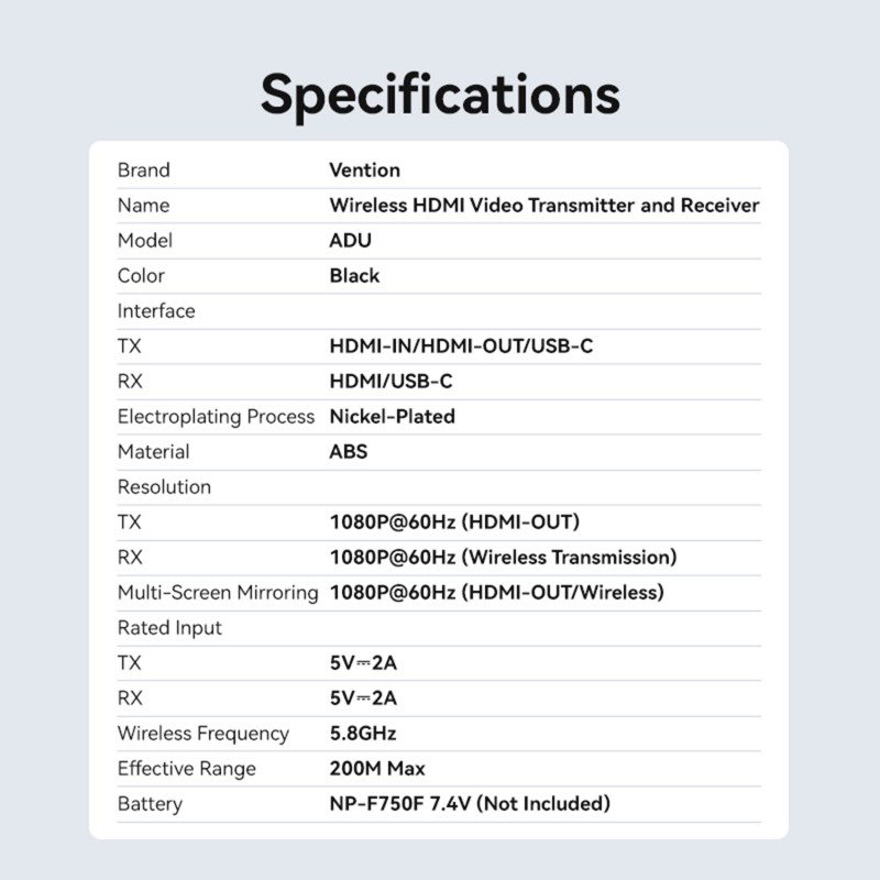 Vention ADUB0 Professional Wireless HDMI Kit 5.8Ghz up to 200m & Camera Mountable