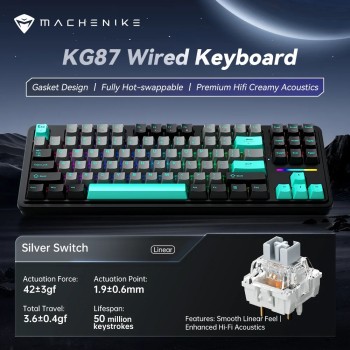 Machenike Wired Gaming Keyboard KG87,Gasket Design, Fully Hot-swappable Switches, Mechanical Silver Linear Switches