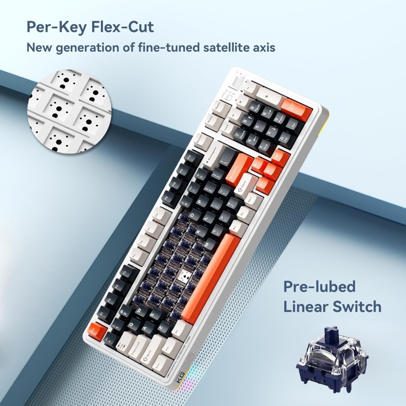 Machenike Wireless Gaming Keyboard,Type-C / 2.4 G / Bluetooth, Blue Switches, 8000 mAh battery, KG98