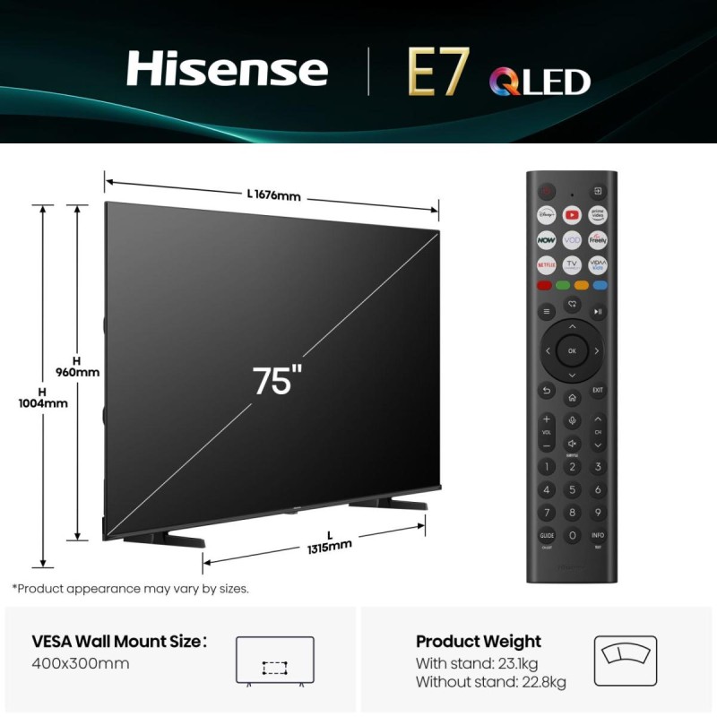 Hisense 75E7Q 75'' 4K Smart QLED TV