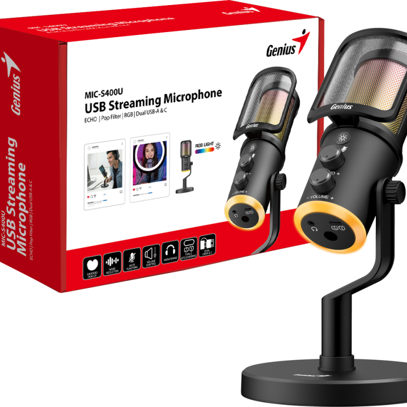 Genius PC Microphone Streaming USB-A+C RGB/Echo/Mute MIC-S400U