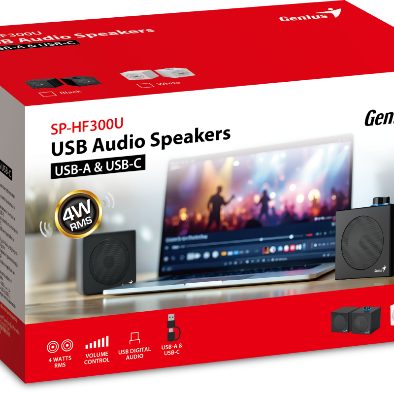 Genius PC Speakers 2.0 USB Audio 4W RMS USB-A+C SP-HF300U Black