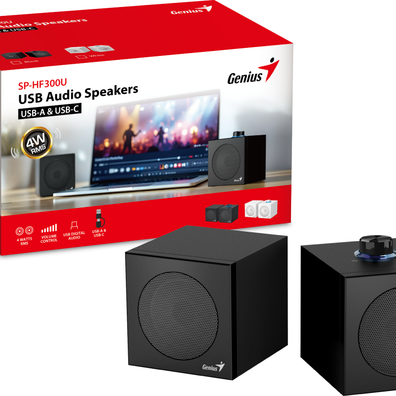 Genius PC Speakers 2.0 USB Audio 4W RMS USB-A+C SP-HF300U Black