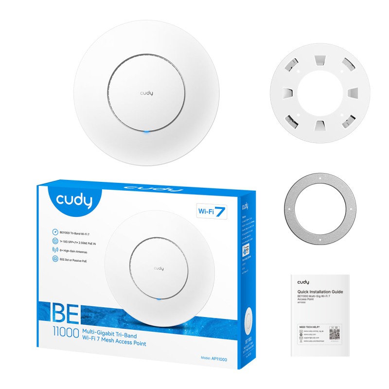Cudy Access Point Ceiling BE11000 Tri-Band Wi-Fi 7 2.5G Access Point with 10G SFP+ AP11000
