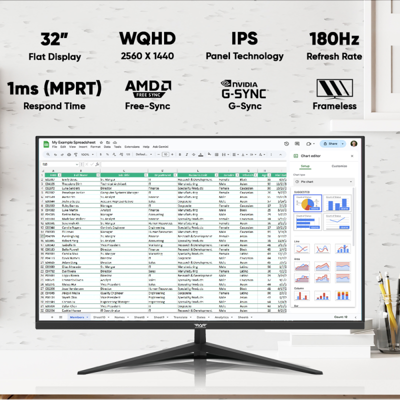 Armaggeddon Gaming Monitor 32'' Slim Frame 2K IPS 180Hz 1ms PXP32Pro Black