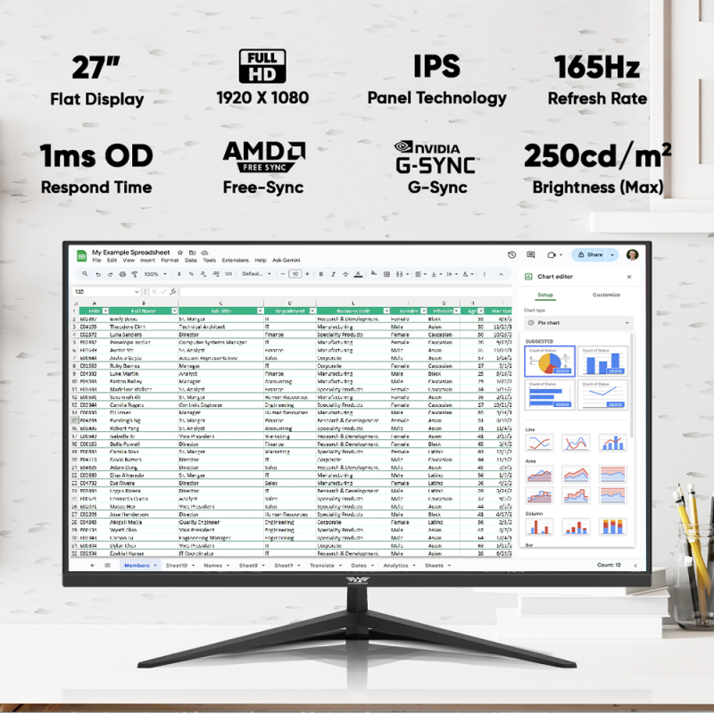 Armaggeddon Gaming Monitor 27'' Slim Frame FHD IPS 165Hz 1ms PXP27G Black