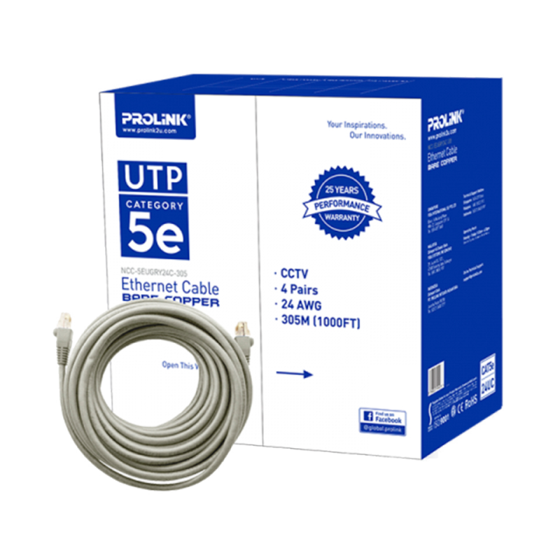 CAT-5E 24UC-GRY PROLiNK UTP Network Cable Bare Copper